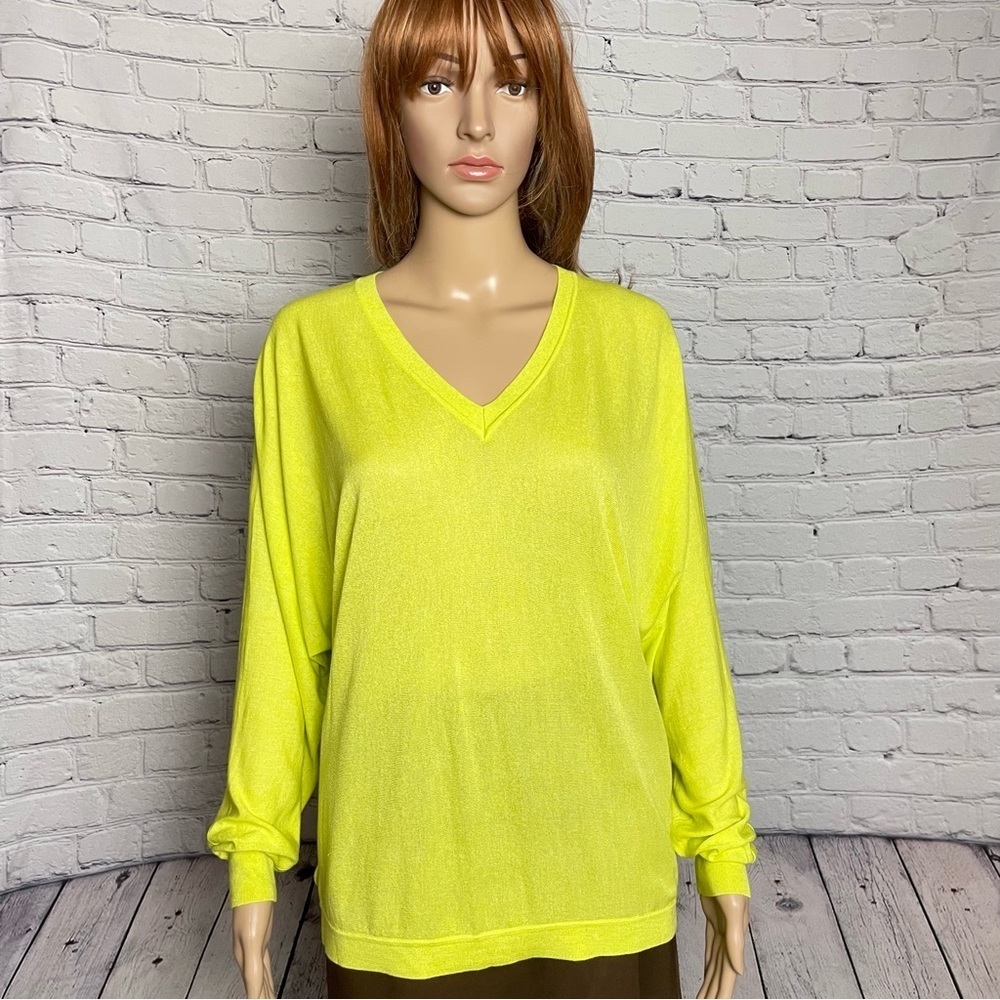 NWT New $175 Kokun V-Neck Dolman Bamboo Cashmere Citrus Sweater Size L